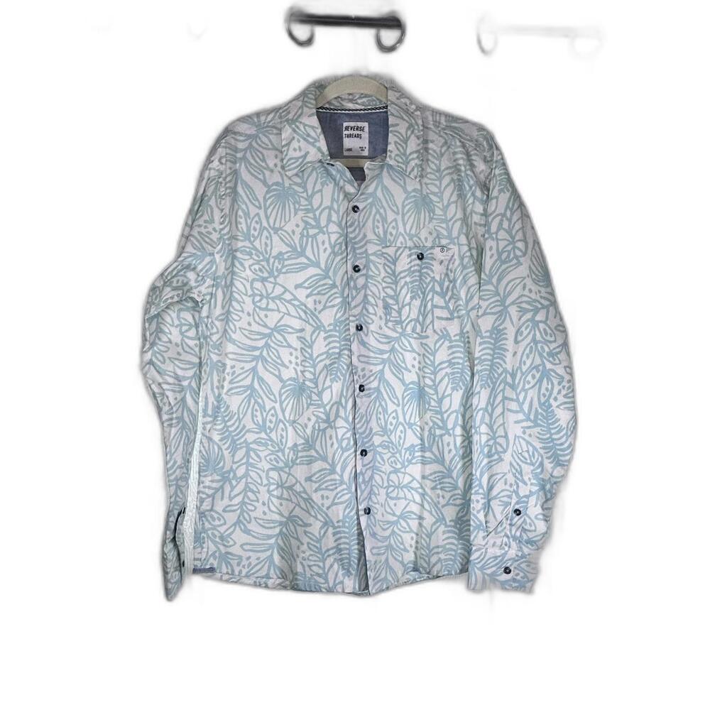 Reverse Threads‎ Teal flower print shirt Men's size Large